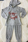 Mom and me Christmas "Merry and bright" hoodie top & grey pant 2pcs set BQ15556 IS3
