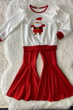 DLH2807 Chrsitmas Santa embroidery sweatshirts red pant 2pc girls clothing sets