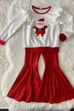 DLH2807 Chrsitmas Santa embroidery sweatshirts red pant 2pc girls clothing sets