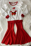 DLH2807 Chrsitmas Santa embroidery sweatshirts red pant 2pc girls clothing sets