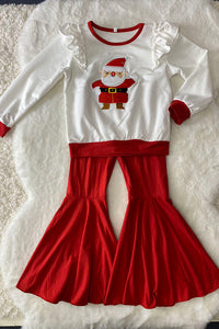 DLH2807 Chrsitmas Santa embroidery sweatshirts red pant 2pc girls clothing sets