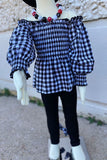 DLH2818 Black/white checkered top black legging girls outfit sets