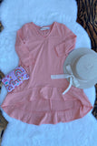 XCH0020-6H Pink long style ruffle bottom long sleeve girls dress