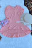 XCH0020-6H Pink long style ruffle bottom long sleeve girls dress