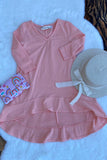 XCH0020-6H Pink long style ruffle bottom long sleeve girls dress