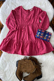 XCH03001 Hot pink floral embroidery long sleeve girls dress