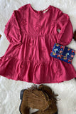 XCH03001 Hot pink floral embroidery long sleeve girls dress