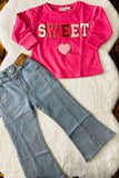 XCH01001 SWEET & heart embroidery pink long sleeve girls sweatshirts