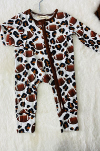 XCH05002 Leopard & Football prints long sleeve infant baby onesie