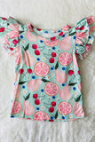 Wholesale Fruits printed girls blouse w/ruffle sleeves DLH2390