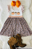 DLH2439 Wholesale Halloween pumpkin embroidery striped leopard print girls dress