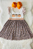 DLH2439 Wholesale Halloween pumpkin embroidery striped leopard print girls dress