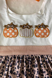 DLH2439 Wholesale Halloween pumpkin embroidery striped leopard print girls dress