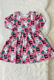 XCH0555-21H HEY BOO pink ghost & pumpkin printed long sleeve girl dress wholesale