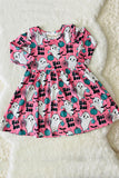 XCH0555-21H HEY BOO pink ghost & pumpkin printed long sleeve girl dress wholesale