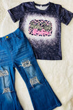 DLH2688 Kids Blue denim bell bottom pant girls jeans w/hole