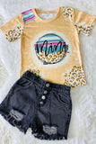 DLH2724 Beige Mini prints leopard short sleeve girls t-shirt