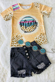 DLH2724 Beige Mini prints leopard short sleeve girls t-shirt