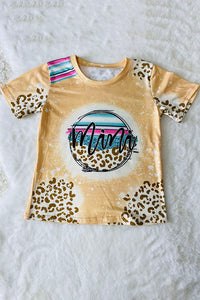 DLH2724 Beige Mini prints leopard short sleeve girls t-shirt