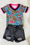 Wholesale Cow girl boots & hat cactus printed girls t-shirt DLH1215-26