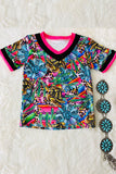 Wholesale Cow girl boots & hat cactus printed girls t-shirt DLH1215-26