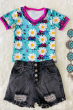 Daisy & leopard printed girl t-shirt DLH0821-1