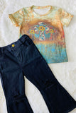 Girls boutique clothing wholesale cross & sunflower print short sleeve girls t-shirt DLH0923-07