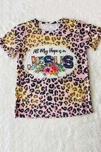 ALL MY HOPE IS IN JESUS Girl leopard printed t-shirt DLH1108-13