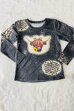 DLH2622 Bull head & leopard prints grey long sleeve kids top