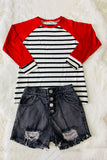 BQ2407 Mom and me knitted striped & red raglan long sleeve girls top