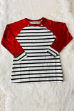 BQ2407 Mom and me knitted striped & red raglan long sleeve girls top