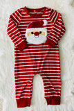 DLH2824 Christmas red white striped & santa patch long sleeve baby romper w/snap buttons