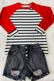 BQ2407 Mom and me knitted striped & red raglan long sleeve girls top