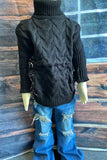 DLH2517 Black long sleeve girls knit sweater w/sequin fringe