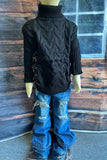 DLH2517 Black long sleeve girls knit sweater w/sequin fringe