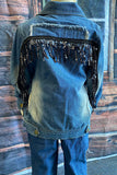 DLH2551 Wash denim blue long sleeve fringe & pockets girls denim jacket/coats