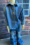 DLH2689 Unisex denim blue long sleeve kids blouse top