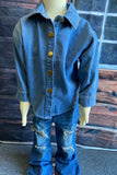 DLH2689 Unisex denim blue long sleeve kids blouse top