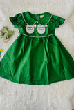 XCH03003 Christmas sequin santa embroidery green smock girls dress