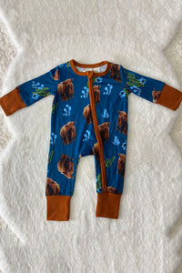 XCH05004 Unisex bull prints western baby romper infant onesie