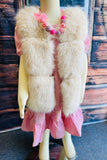 240609M Cute Cream sleeveless faux fur girls vest