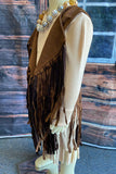 DLH2593 Western brown suede cowgirl sleeveless fringe vest