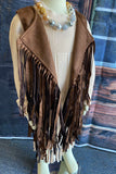 DLH2593 Western brown suede cowgirl sleeveless fringe vest