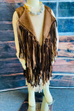 DLH2593 Western brown suede cowgirl sleeveless fringe vest