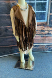 DLH2593 Western brown suede cowgirl sleeveless fringe vest