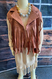 DLH2655 Mauve pink suede girls vest/cardigan with tassels