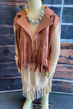 DLH2655 Mauve pink suede girls vest/cardigan with tassels