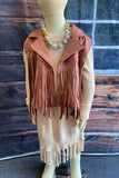 DLH2655 Mauve pink suede girls vest/cardigan with tassels