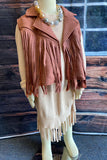 DLH2655 Mauve pink suede girls vest/cardigan with tassels