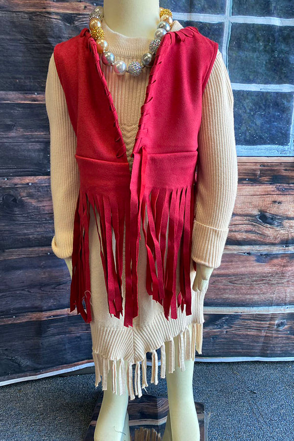 DLH2681 Solid suede vest girls cardigan/vest with tassels